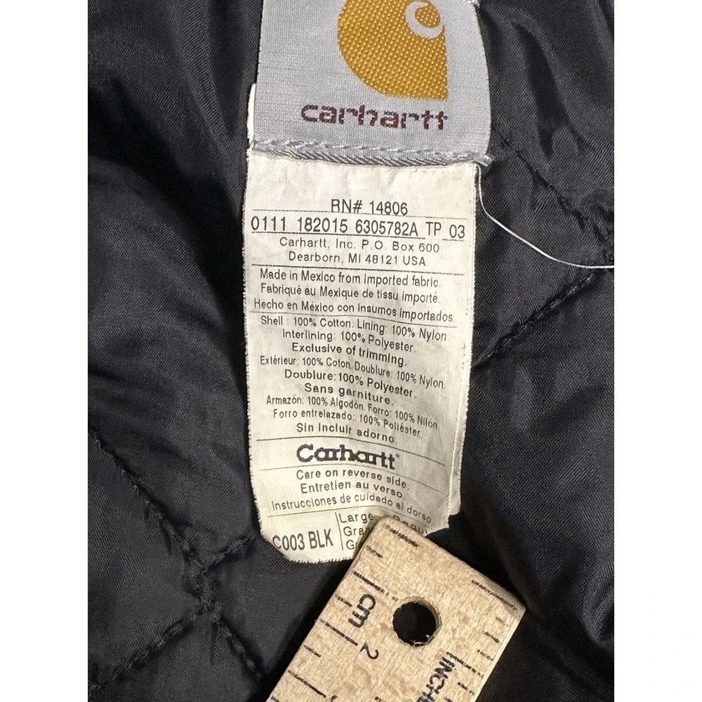 Carhartt Mens Black Large Traditional Arctic Quilt Lined Duck Coat C003